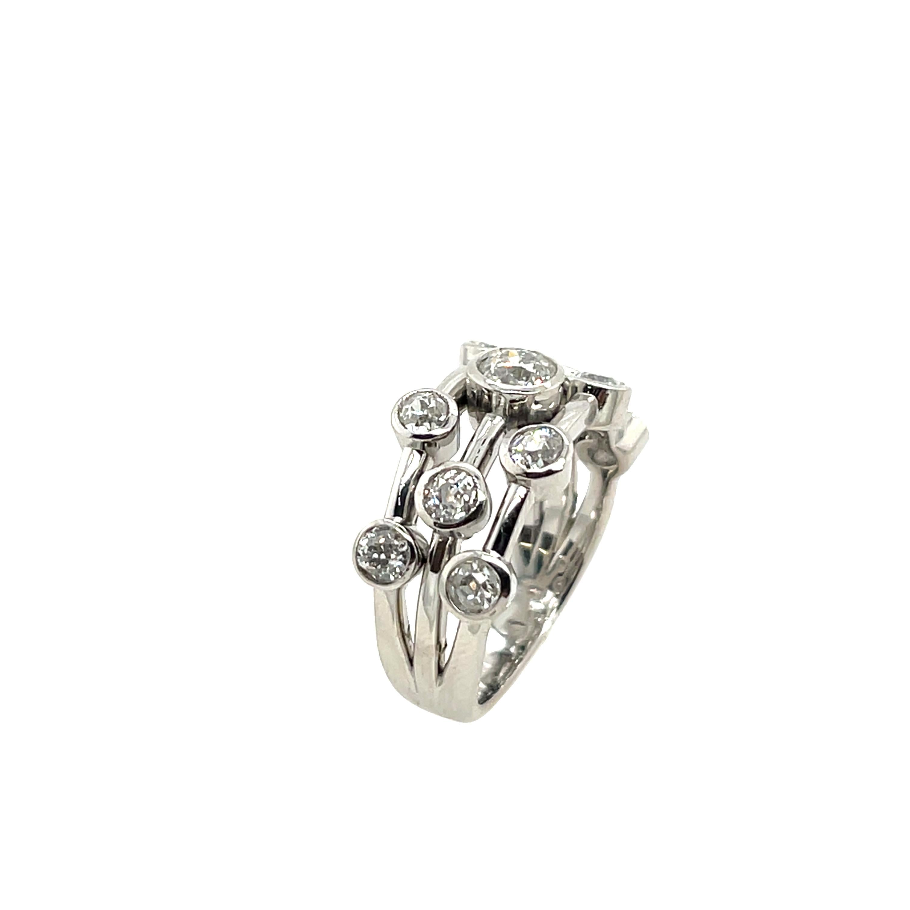 3 Row, 1.50ct Victorian Cut Diamond Ring Set in Platinum In New Condition For Sale In London, GB