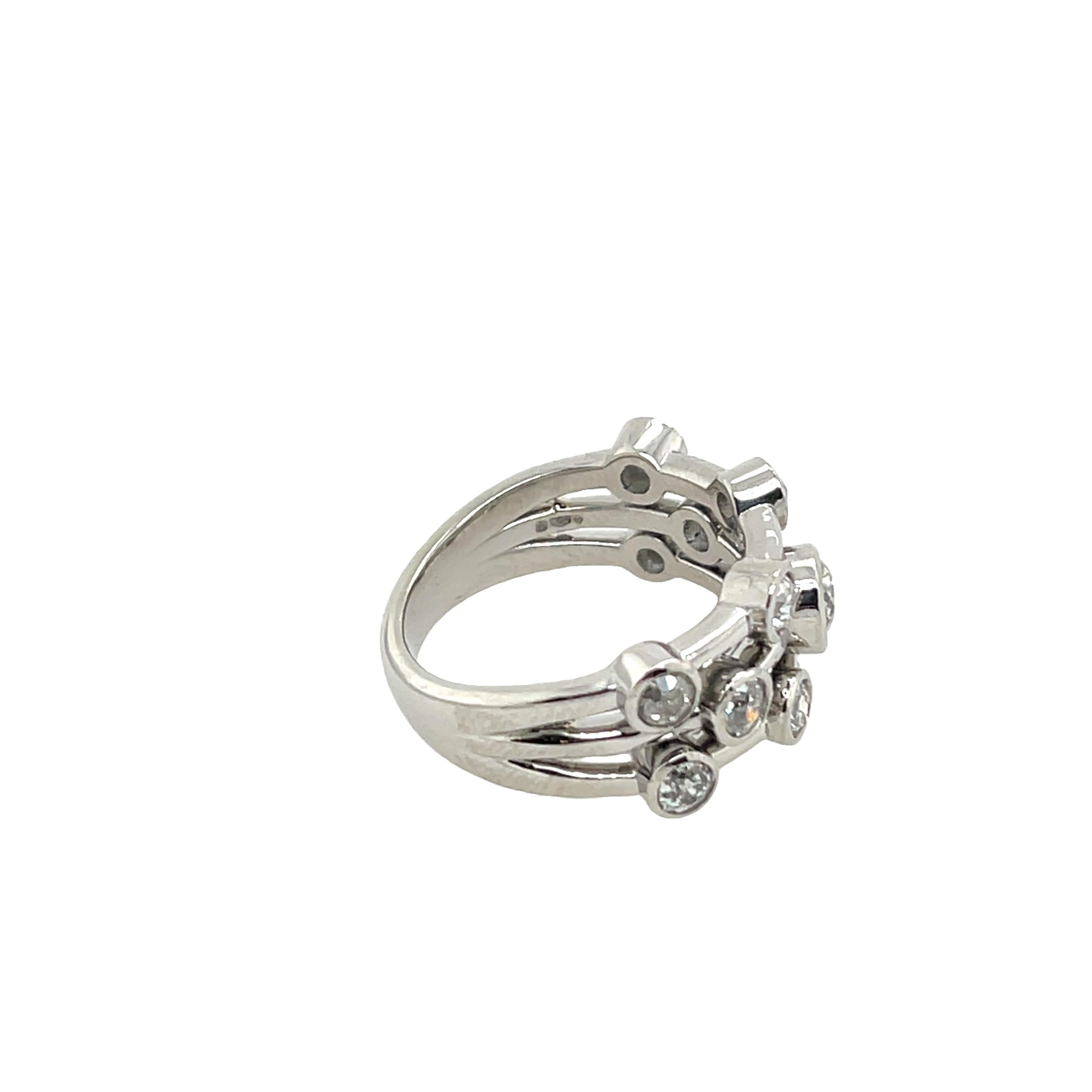 3 Row, 1.50ct Victorian Cut Diamond Ring Set in Platinum For Sale 1
