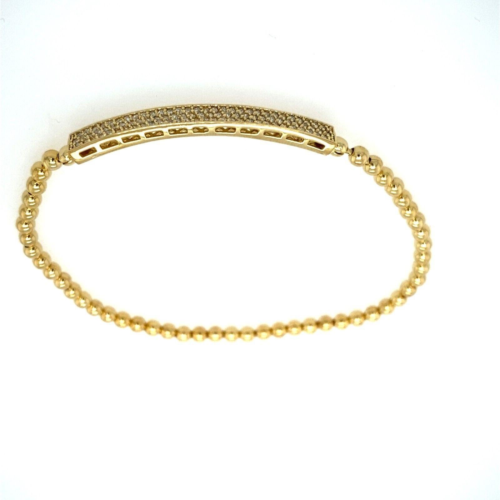 3-Row Bar Diamond Bracelet with 3mm Beads on Bracelet in 18ct Yellow Gold In New Condition For Sale In London, GB