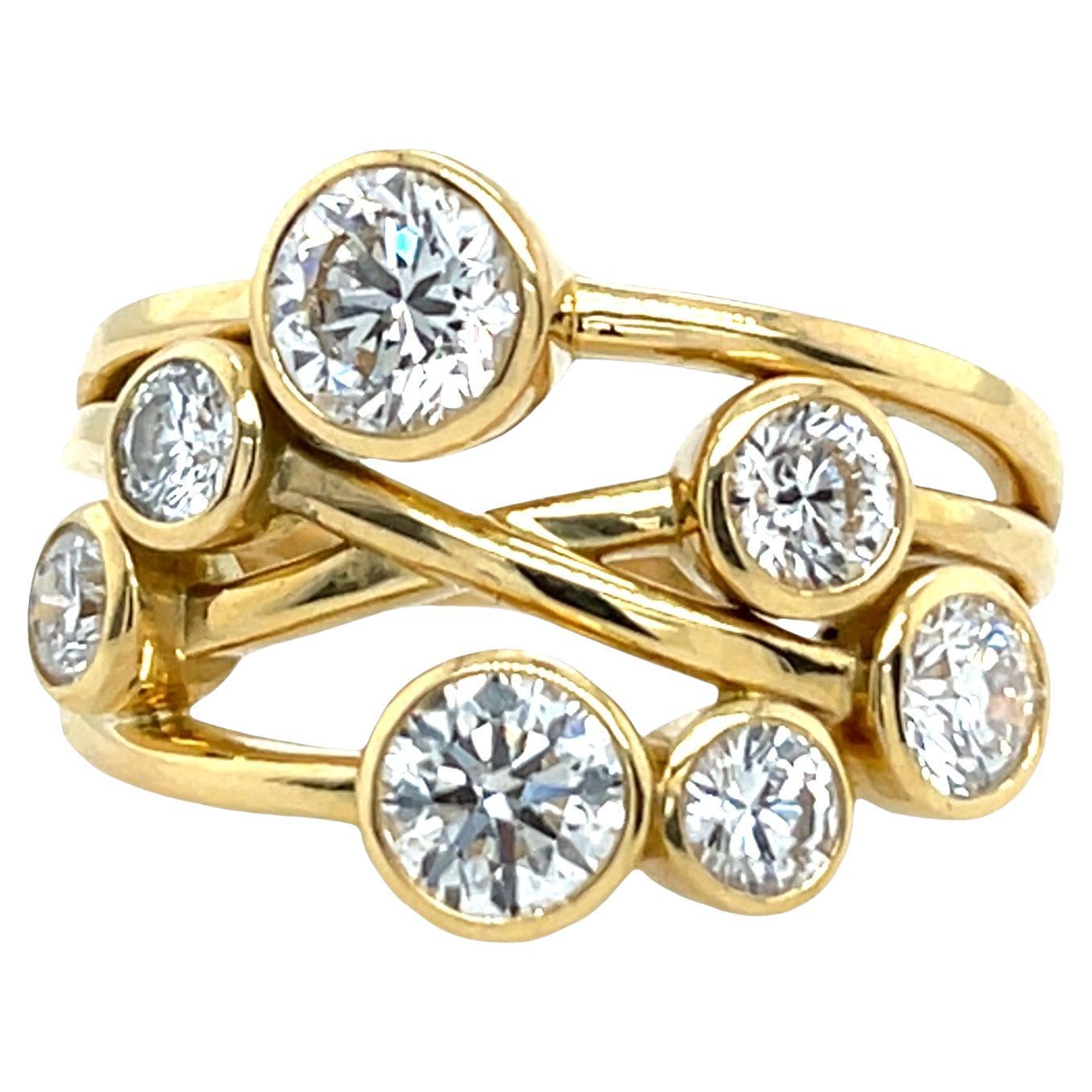 3 Row Bubble Ring Set with 7 Natural Diamonds in 18ct Yellow Gold