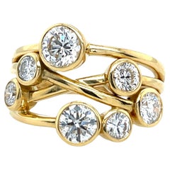 3 Row Bubble Ring Set with 7 Natural Diamonds in 18ct Yellow Gold