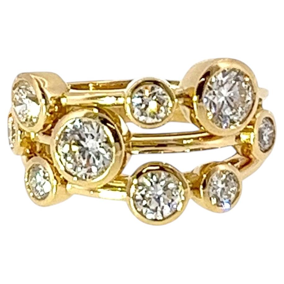 3 Row Bubble Ring Set with 9 Natural Diamonds in 18ct Yellow Gold
