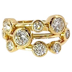 3 Row Bubble Ring Set with 9 Natural Diamonds in 18ct Yellow Gold