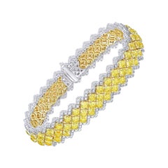 3-Row Canary Yellow Diamond Tennis Bracelet, 15.31 Carat