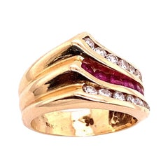 Conjunto de anillos de 3 filas con diamantes de 0,50 ct en oro de 14 quilates, con rubíes y diamantes