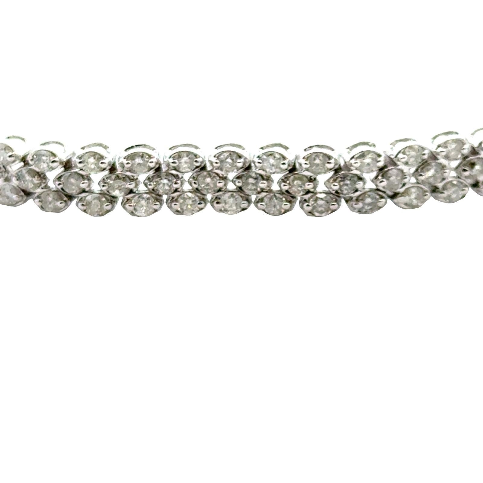 Bracciale moderno a 3 file di diamanti in oro bianco 14 carati A Link In condizioni ottime in vendita a Boca Raton, FL