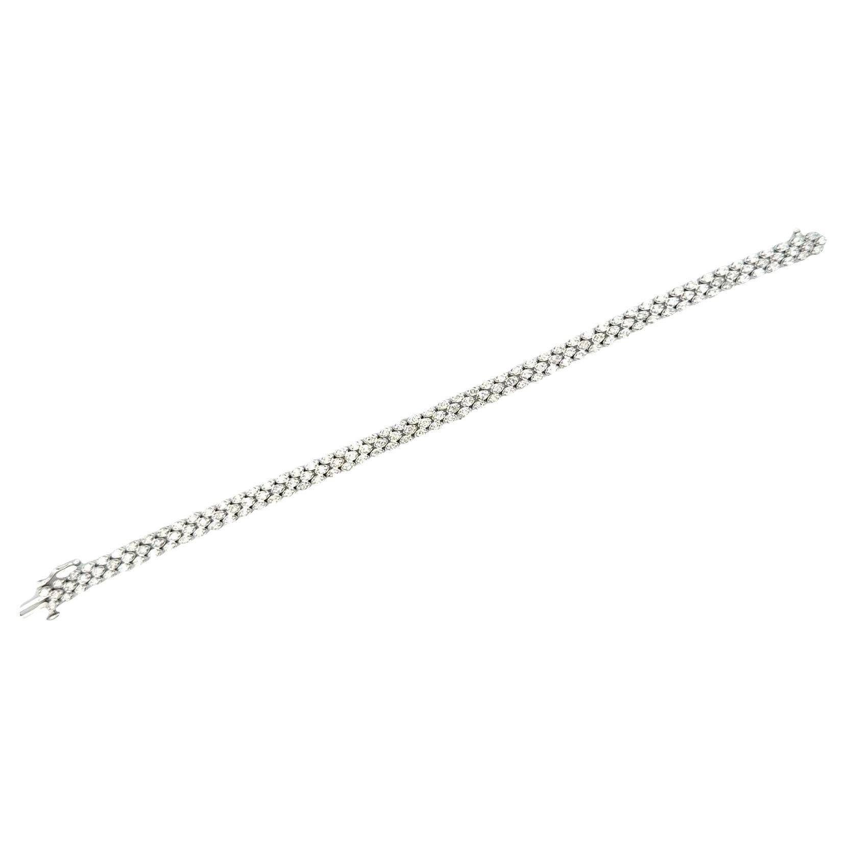 Bracciale moderno a 3 file di diamanti in oro bianco 14 carati A Link in vendita
