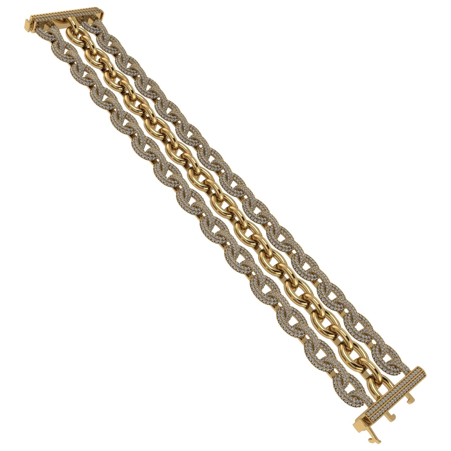 18kt Yellow Gold and Diamond Chain Link Bracelet  For Sale