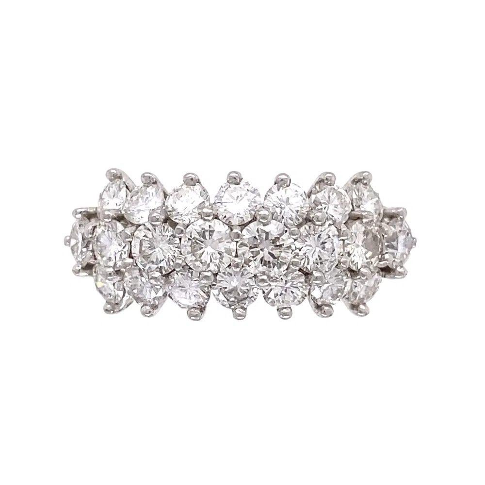 Taille ronde Bague en platine avec 3 rangs de diamants Mid Century Modern 1960s en vente