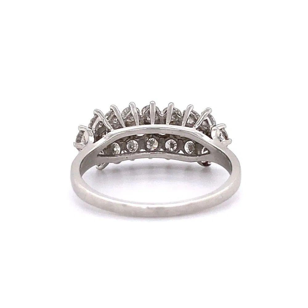 Bague en platine avec 3 rangs de diamants Mid Century Modern 1960s Excellent état - En vente à Montreal, QC