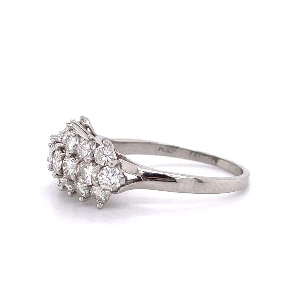 Bague en platine avec 3 rangs de diamants Mid Century Modern 1960s Pour femmes en vente