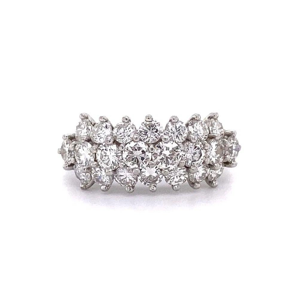Bague en platine avec 3 rangs de diamants Mid Century Modern 1960s en vente 1