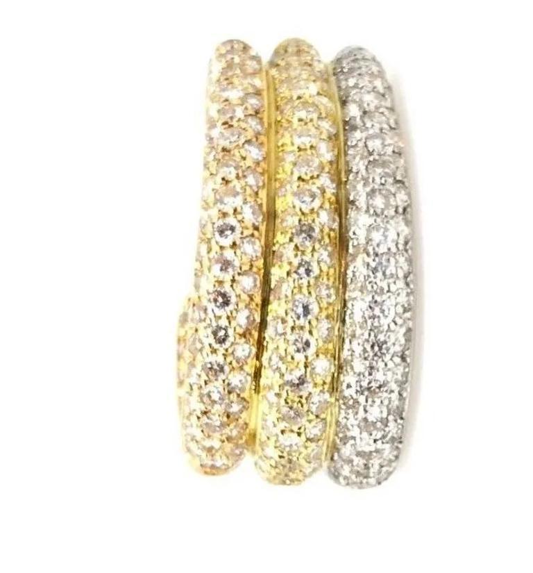 Round Cut 3 Row Diamond Pavè Hoop Earrings 5.42 carat total weight 18k Tricolor Gold For Sale