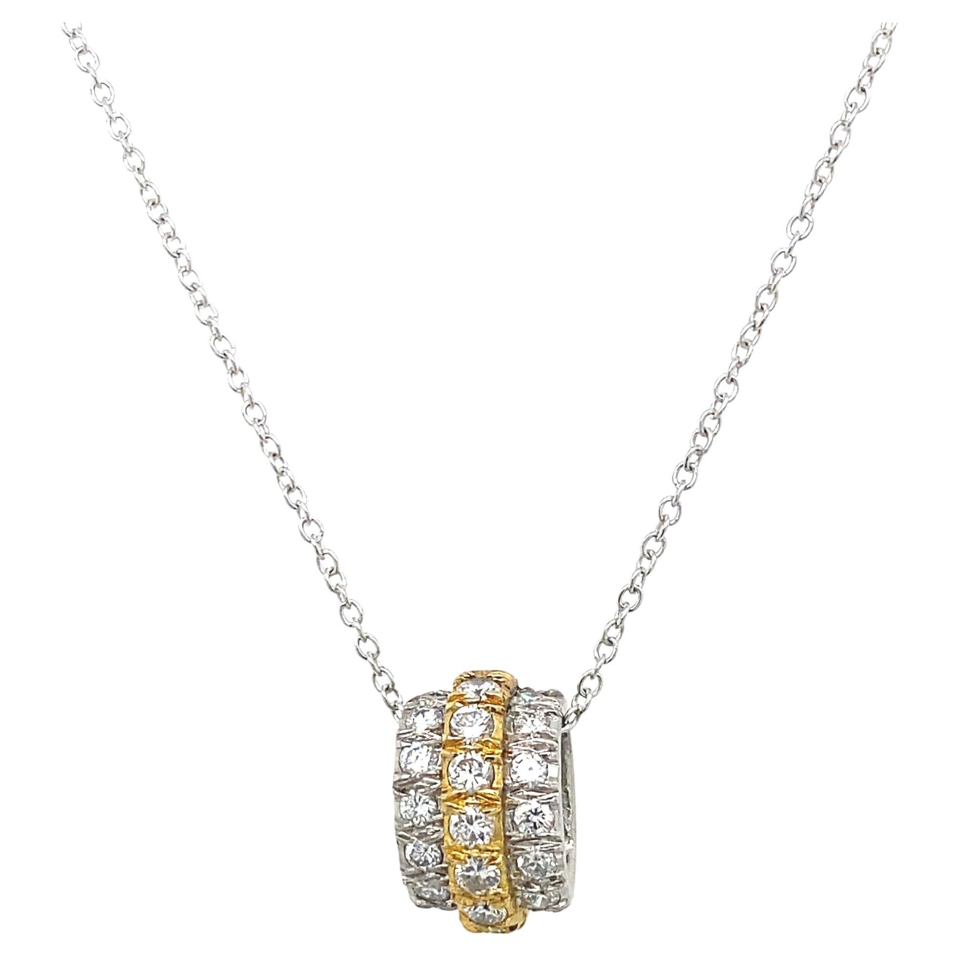 Pendentif à 3 rangées de diamants avec chaîne en or 18 carats en or jaune et blanc 18 carats