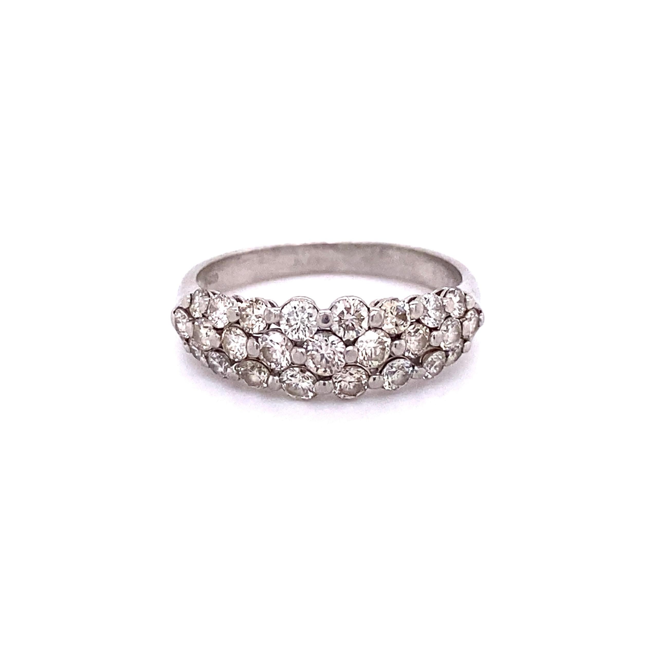 3 Row Diamond Platinum Band Ring In Excellent Condition In Montreal, QC