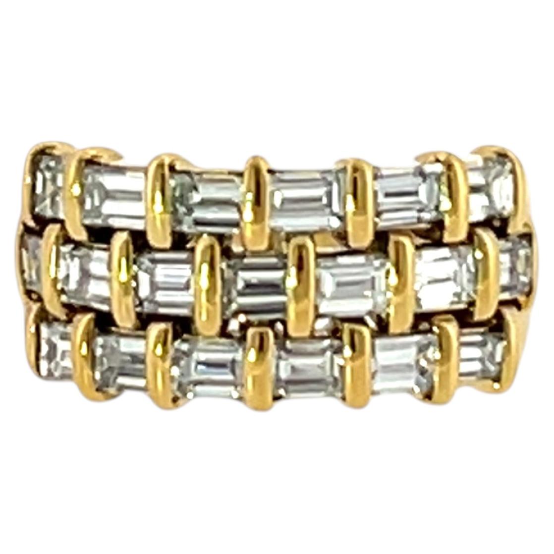 3 Row Diamond Ring, Set with Natural Baguette Diamonds