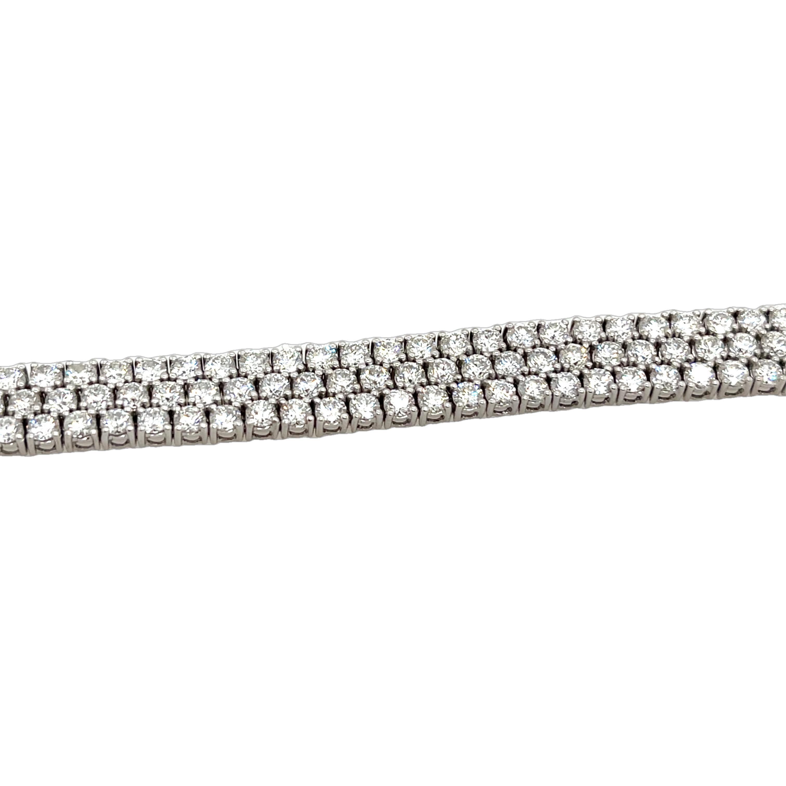 Women's or Men's 3 Row Diamond Tennis Bracelet Set With 14.53ct Natural Diamonds in 18ct Gold
