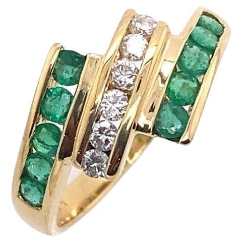 3-Row Emerald & Diamond Channel Set Ring in 18ct Yellow Gold For Sale