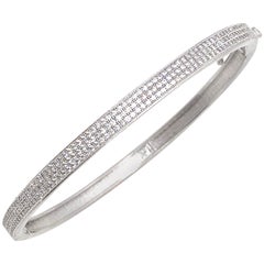 3-row Micropave Simulated Diamond Sterling Silver Bangle Bracelet