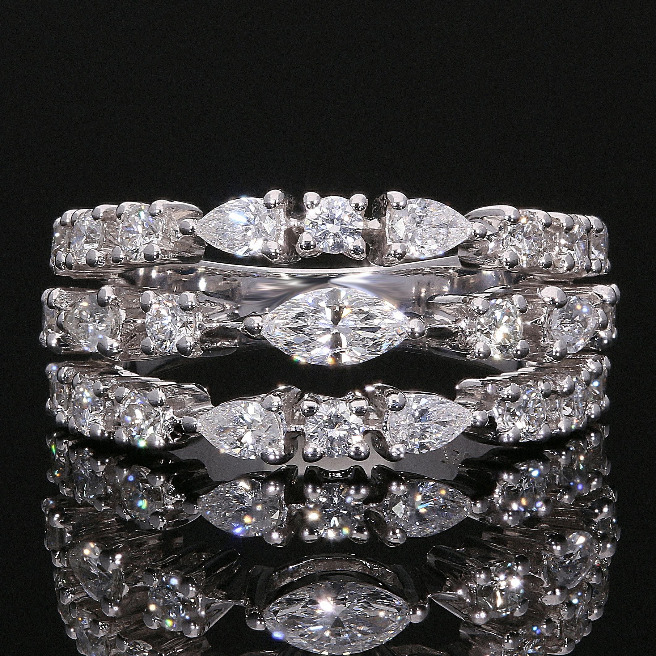 For Sale:  3 Row Multi Shape Diamond Cocktail Ring Set in 18Kt Gold 3