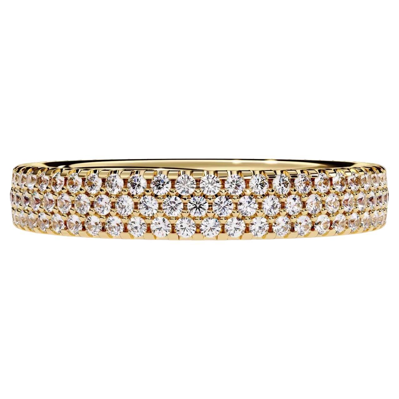 3 Reihen Pavé Naturdiamanten Ehering aus 14K Gold, 0,75 Karat Ewigkeitsring