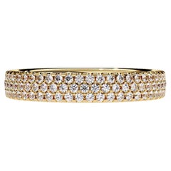 3 Row Pavé Natural Diamond Wedding Band in 14K Gold, 0.75 Carat Eternity Ring
