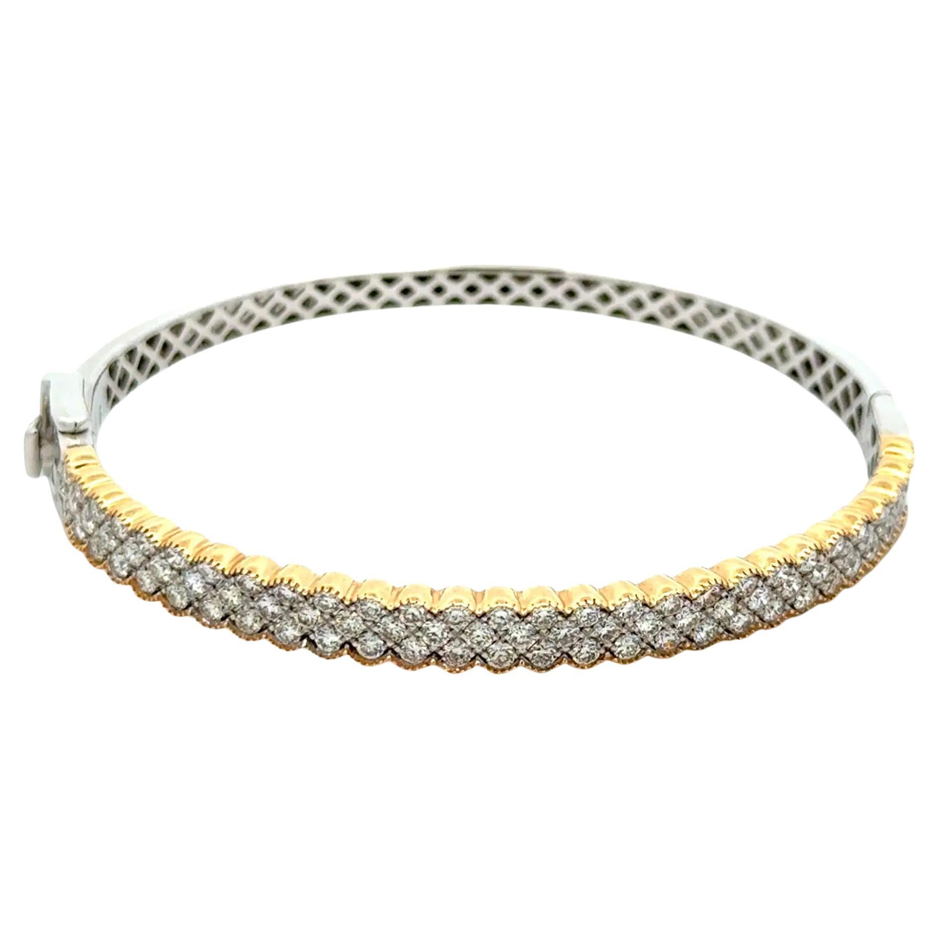 Bracciale vintage a 3 file con diamanti RBC in oro a 2 toni in vendita