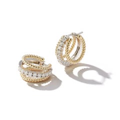 3-Row Rope and Diamond Huggie Hoop Earrings