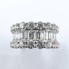 3 Row Round & Baguette Cut Diamonds Wide Band Eternity Ring in 18K White Gold