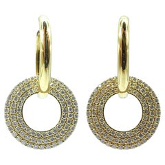 Bespoke 3 Row Round Cut Pave Diamond Circular Drop Earrings in 18K Yellow Gold