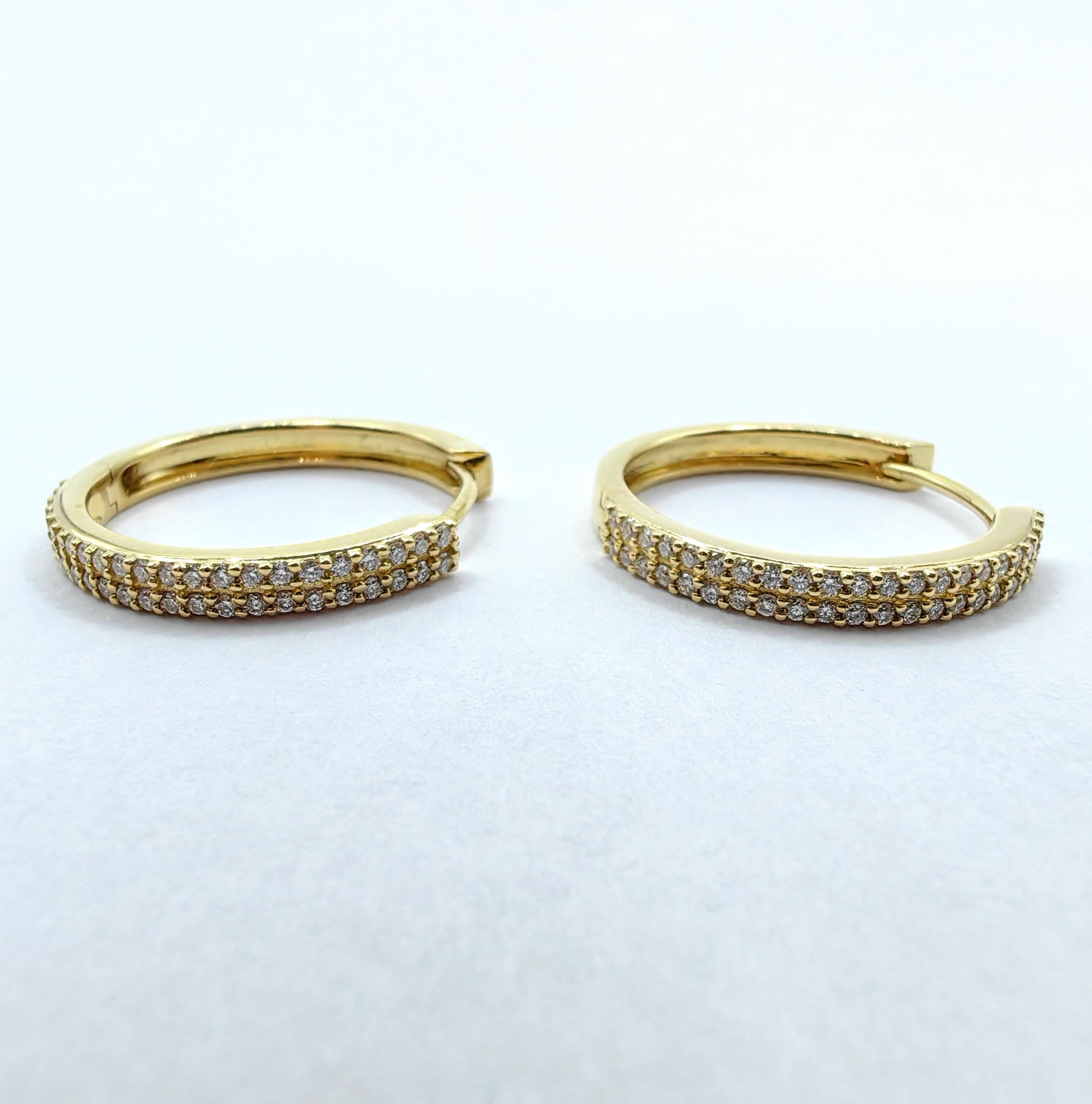 Boucles d'oreilles pendantes en or jaune 18 carats avec pavé de diamants octogonaux à 3 rangs de diamants ronds taillés en brillant en vente 6