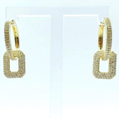 Bespoke 3 Row Round Brilliant Cut Pavé Diamond Octagon Drop Earrings in 18K Gold
