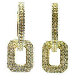 Boucles d
oreilles pendantes en or jaune 18 carats avec pavé de diamants octogonaux à 3 rangs de diamants ronds taillés en brillant