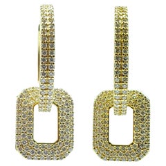 Bespoke 3 Row Round Brilliant Cut Pavé Diamond Octagon Drop Earrings in 18K Gold