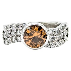 3-row Zircon 
Diamond Ring in 14k