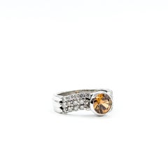3-Row Zircon & Diamond Ring in 14k White Gold