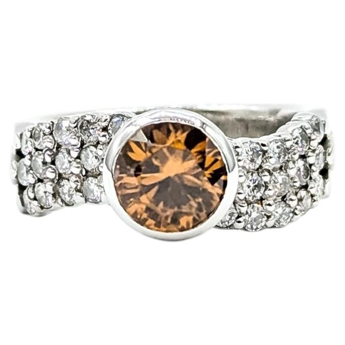 3-Row Zircon & Diamond Ring in 14k White Gold