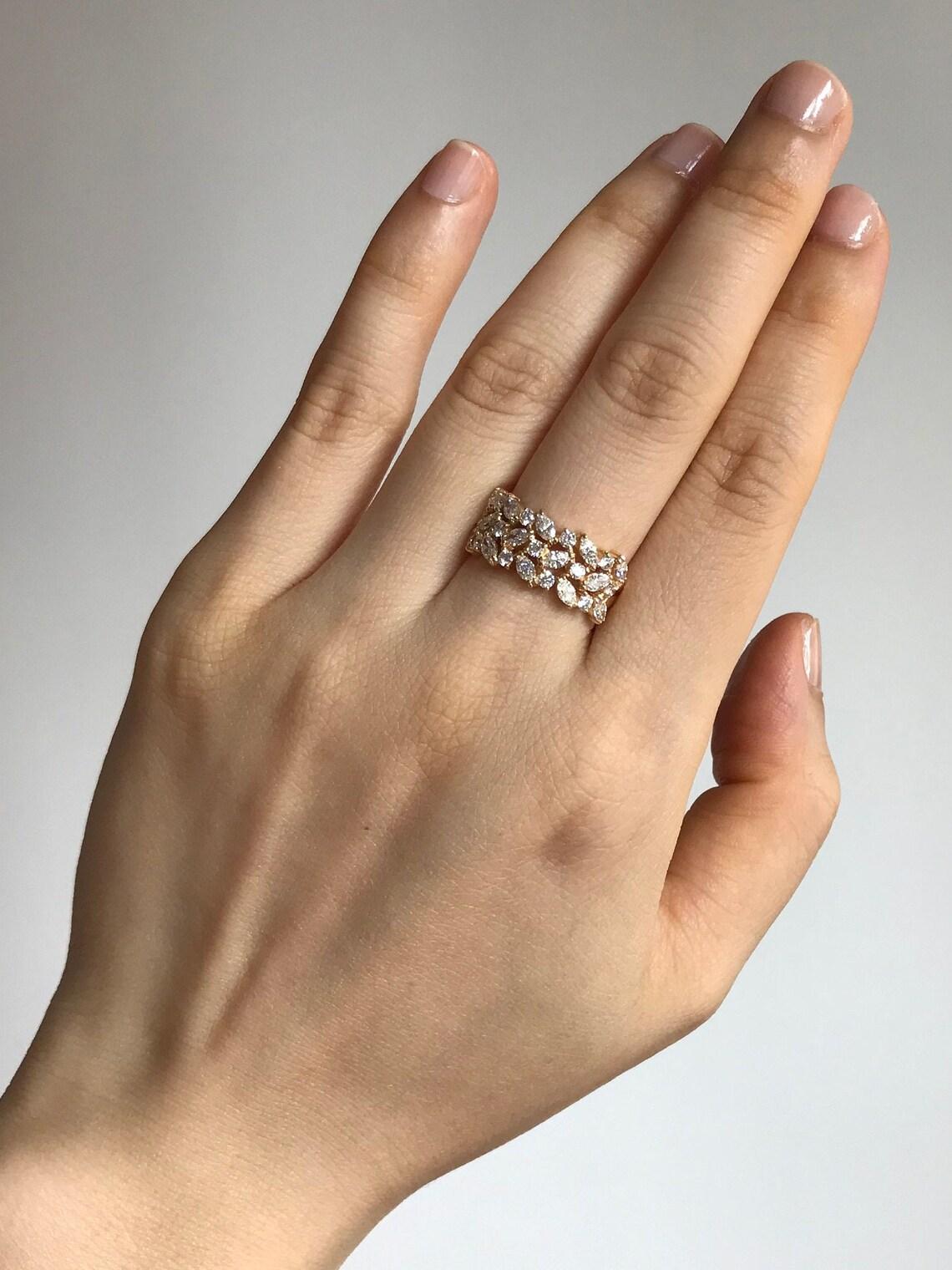 For Sale:  3 rows Marquise Diamond Ring in 18k Rose Gold  2