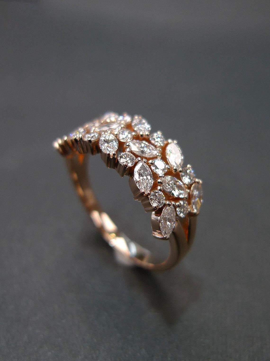 For Sale:  3 rows Marquise Diamond Ring in 18k Rose Gold  3