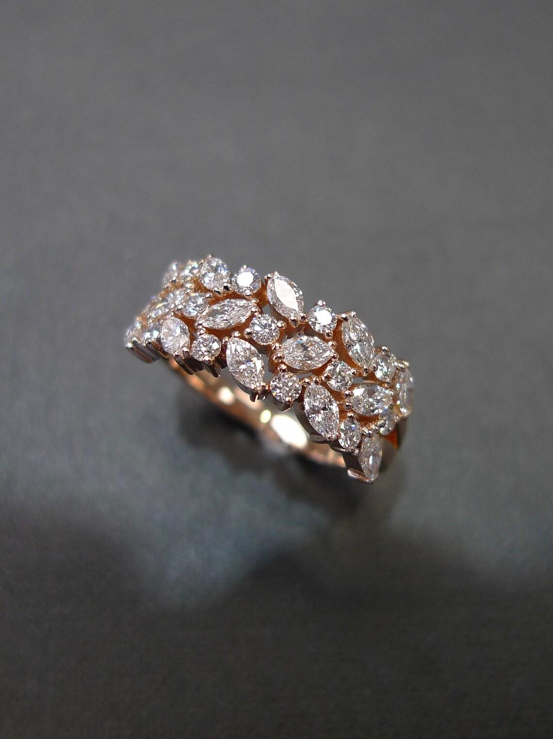For Sale:  3 rows Marquise Diamond Ring in 18k Rose Gold  4