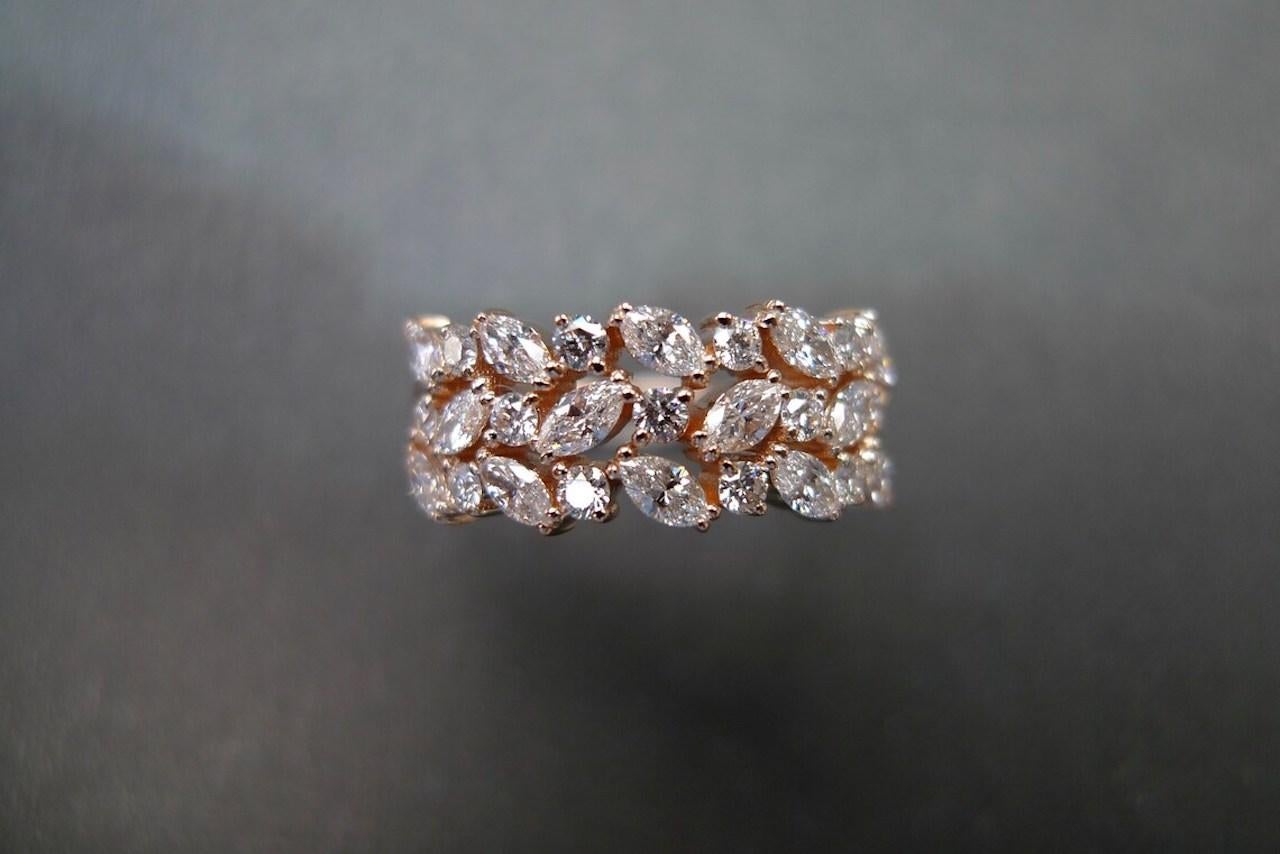 For Sale:  3 rows Marquise Diamond Ring in 18k Rose Gold  5