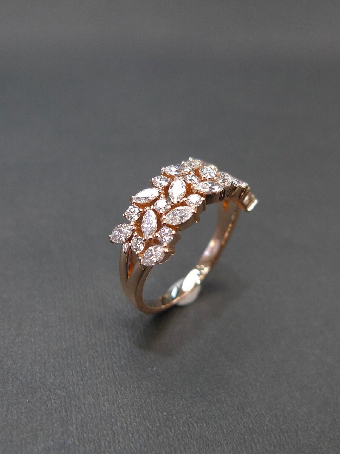 For Sale:  3 rows Marquise Diamond Ring in 18k Rose Gold  6