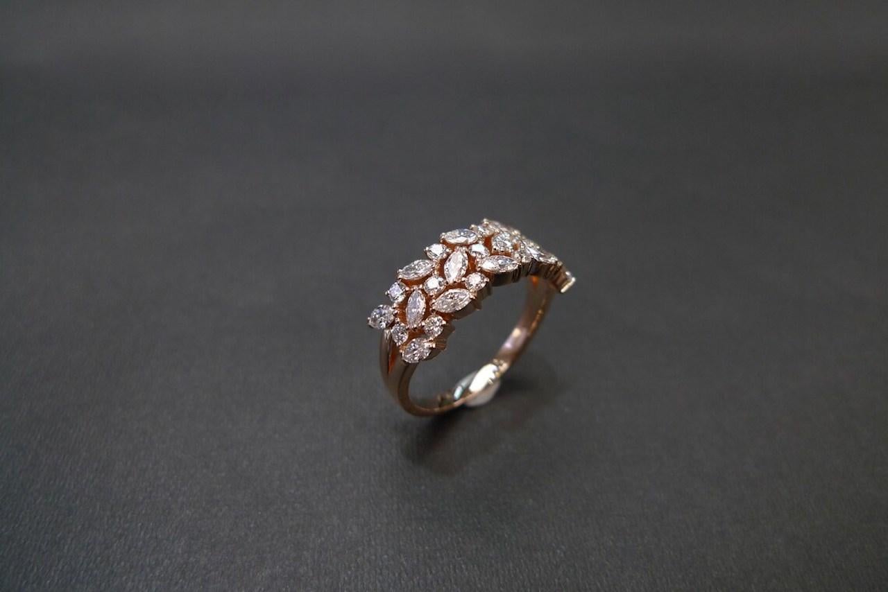 For Sale:  3 rows Marquise Diamond Ring in 18k Rose Gold  7