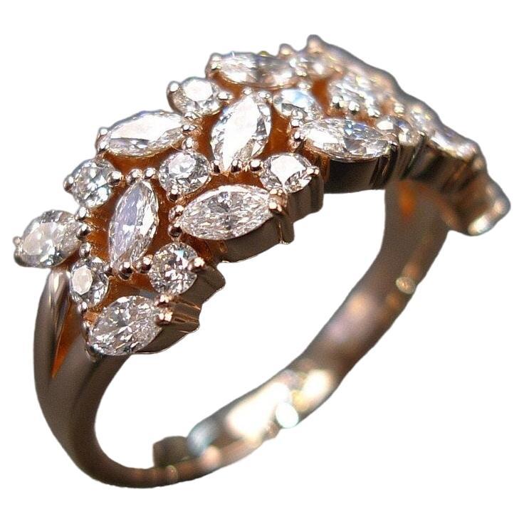 For Sale:  3 rows Marquise Diamond Ring in 18k Rose Gold