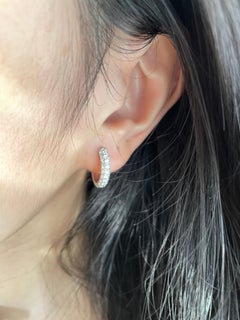 3 rows Pave set Diamond Hoop Earrings in middle size