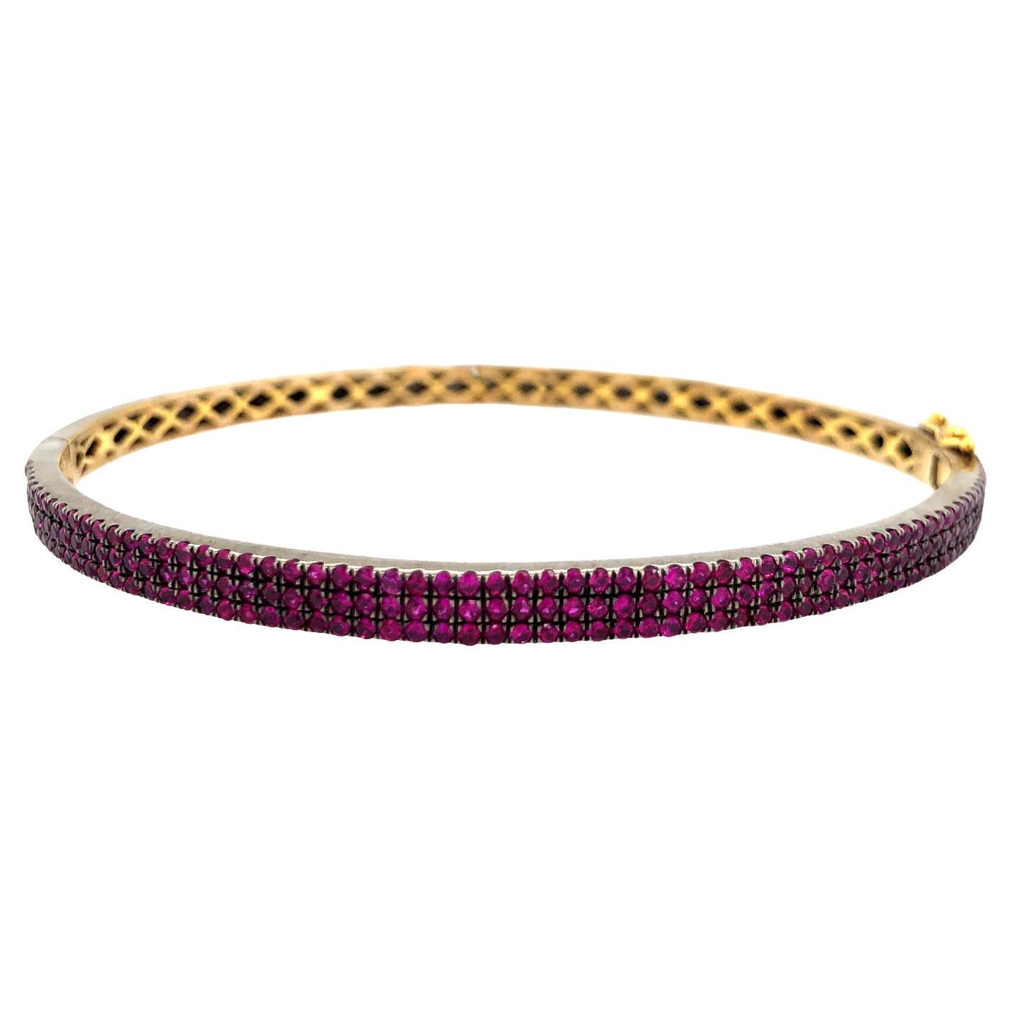 Bangle con rubino a 3 file in oro e argento 18 carati in vendita