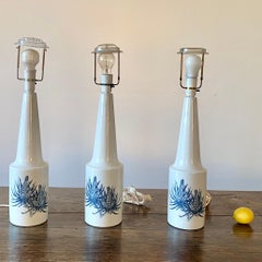 3 Royal Copenhagen Porcelain Table Lamps with Blue Conifer Cone by Fog & Mørup