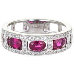 3 Ruby Diamond Band 14 Karat White Gold Estate Fine Jewelry Vintage Jewelry