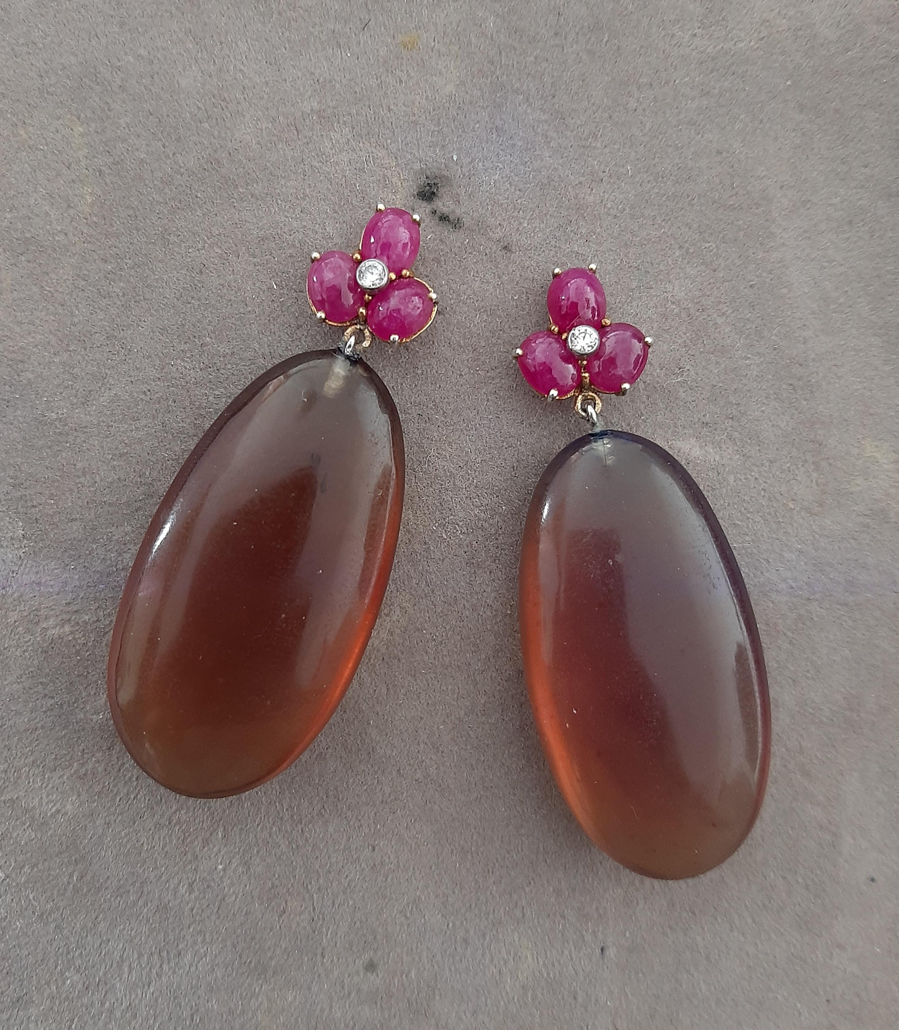 3 Rubin Oval Cabs 14 Kt Gelbgold Diamanten Burmese Honey Bernstein Tropfen Ohrringe 4