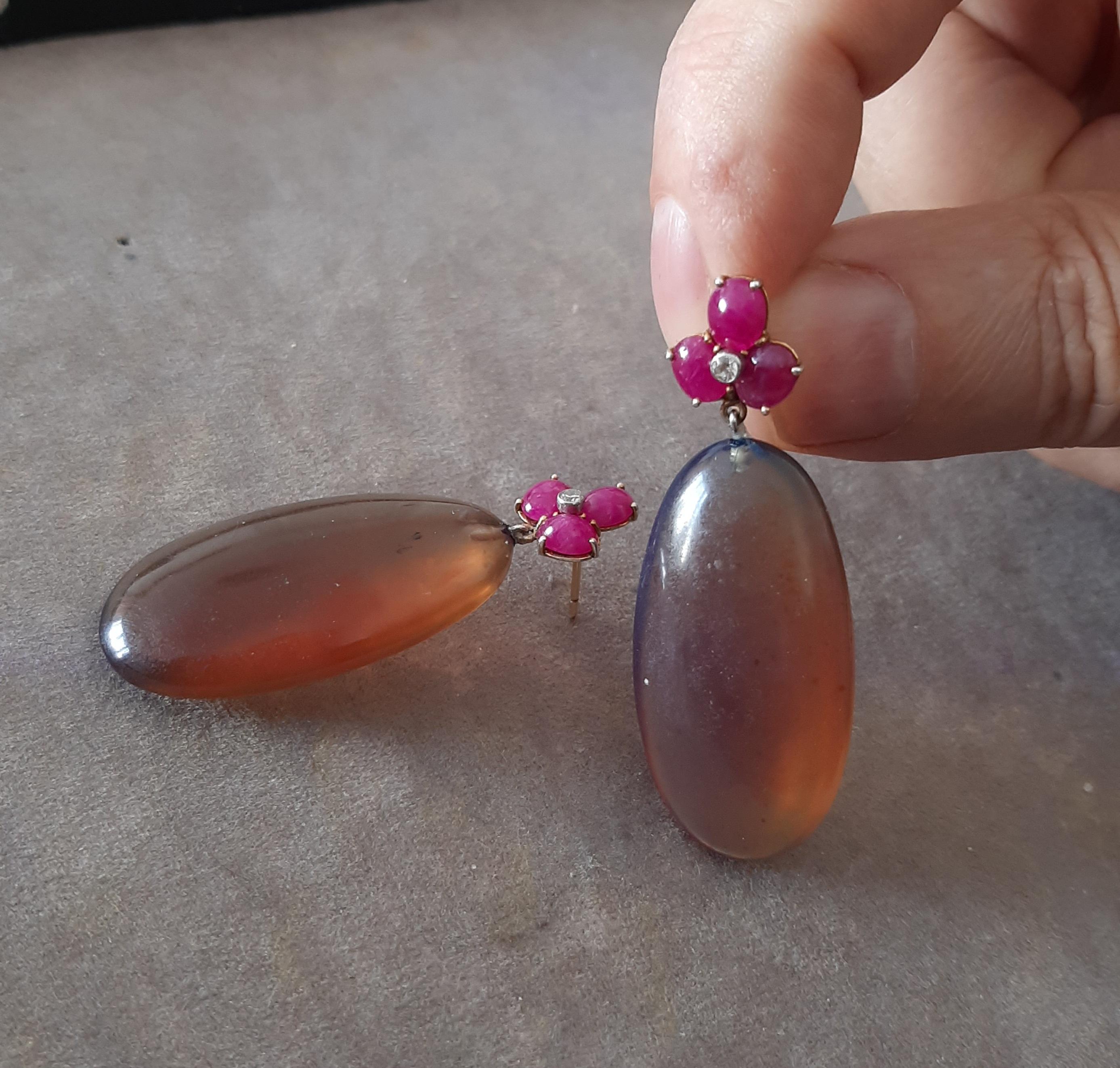 3 Rubin Oval Cabs 14 Kt Gelbgold Diamanten Burmese Honey Bernstein Tropfen Ohrringe 2